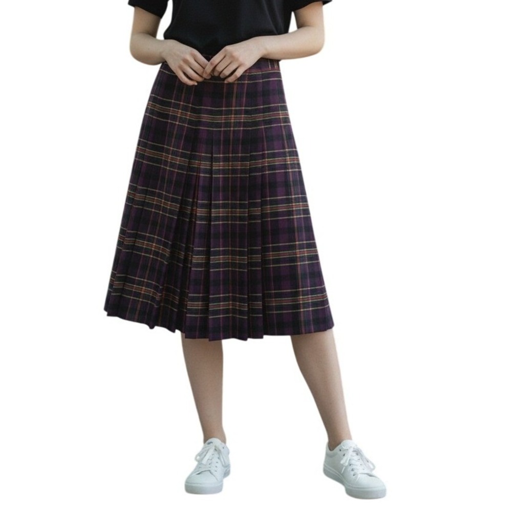 Vintage Aljean Canada Tartan Plaid Pleated Skirt‎ 26" Waist Dark Academia